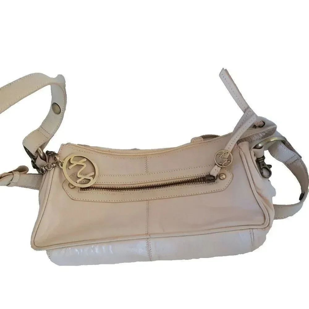 Maxx New York Womens Pocketbook Beige Small Shoulder Bag Leather Zipper